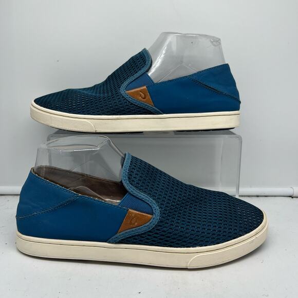 Olukai Shoes Womens 9 Pehuea Blue Mesh Slip On Casual Sneaker Loafers Drop Heel - Picture 1 of 8
